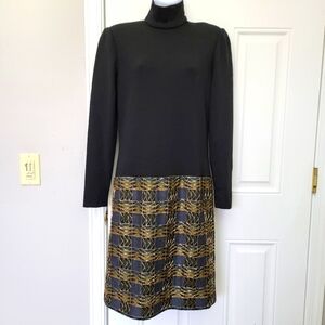 Vintage Bob Mackie Saks Fifth Avenue Mock Neck Beaded Skirt Dress Wool Silk 6